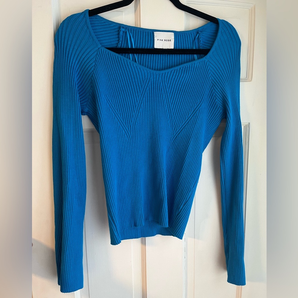 NWOT Pink Rose Vibrant Blue Knit Top